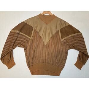 RARE Vintage brown patchwork leather suede grandpa crewneck sweater SO GOOD